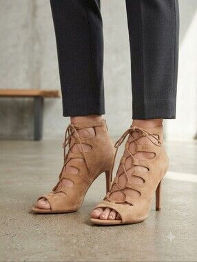 Office London Parisian Lace-Up Ghillie Sandal Nude Kid Suede Euro Size 36